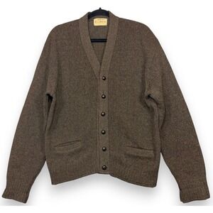 Vintage 50s Arrow Cum Laude Cardigan Sweater Mens L Brown Green Wool Grandpa 60s
